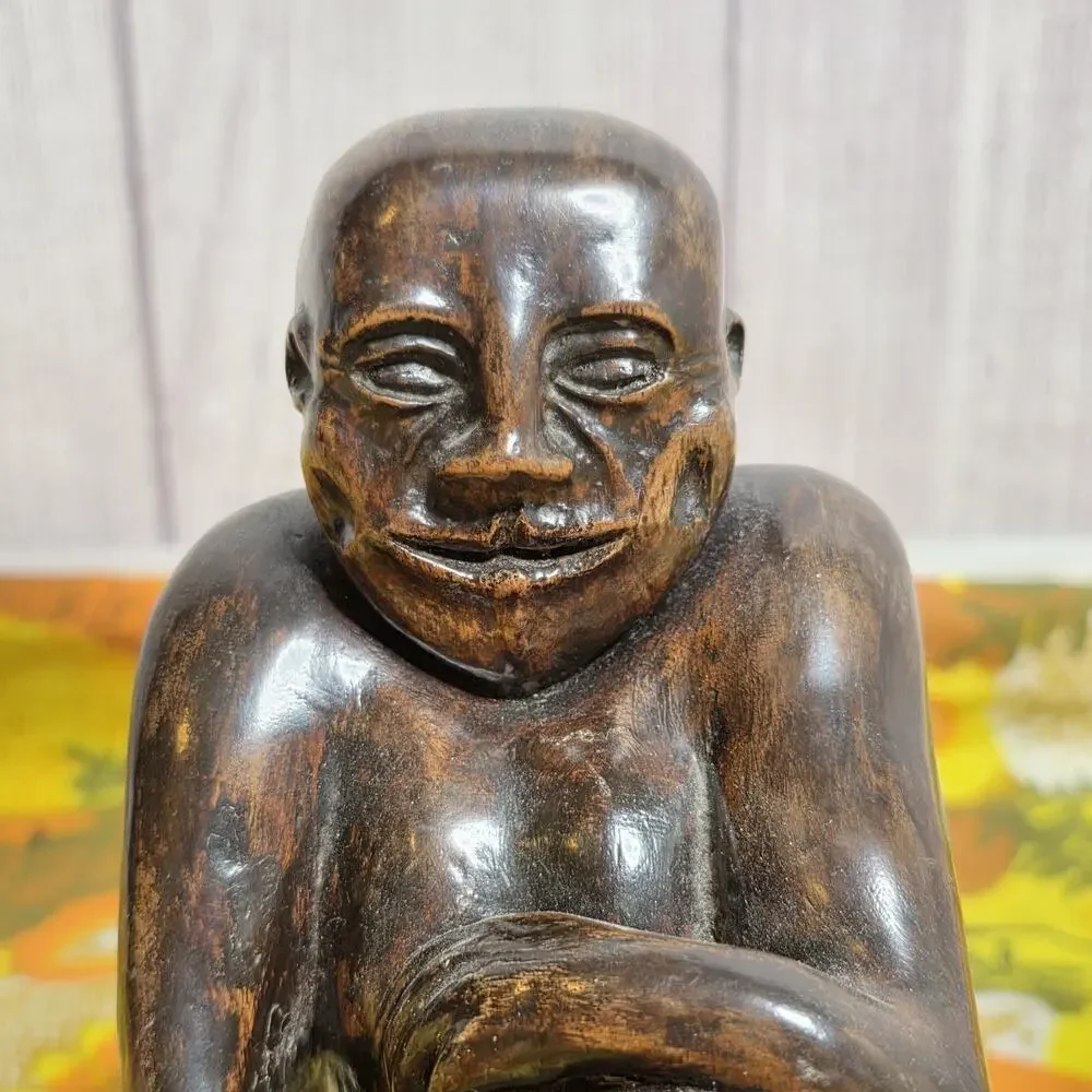 Vintage Carved Wooden Figure Sculpture MCM Kitsch Folk Art Shelf Decor